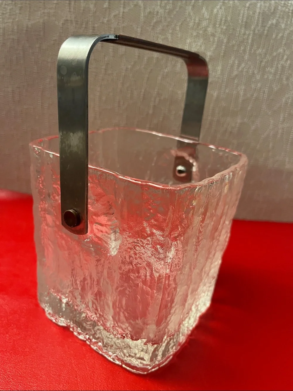 Vintage Hoya Crystal Ice Cube Bucket Stainless Steel handle 4 3/4 W 5”H